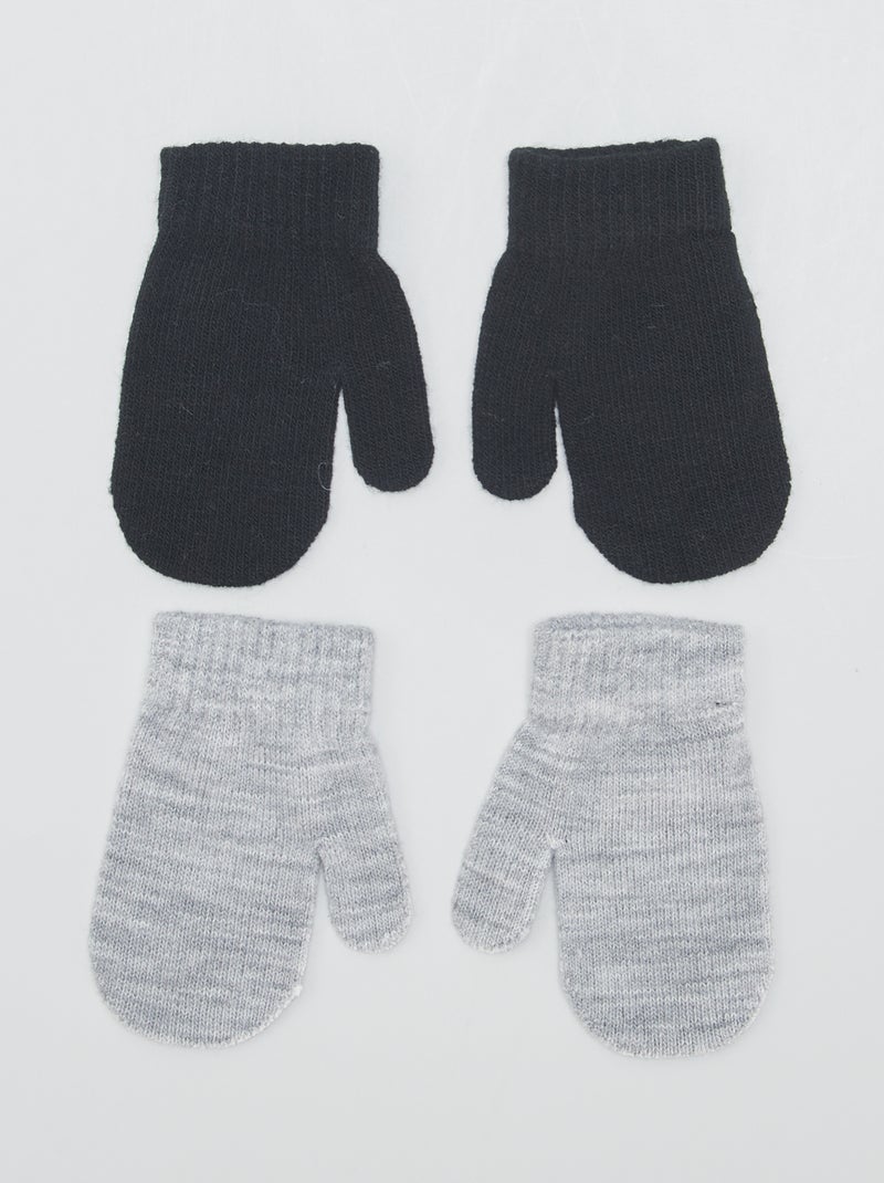 Lot de 2 paires de moufles en maille Noir/gris - Kiabi