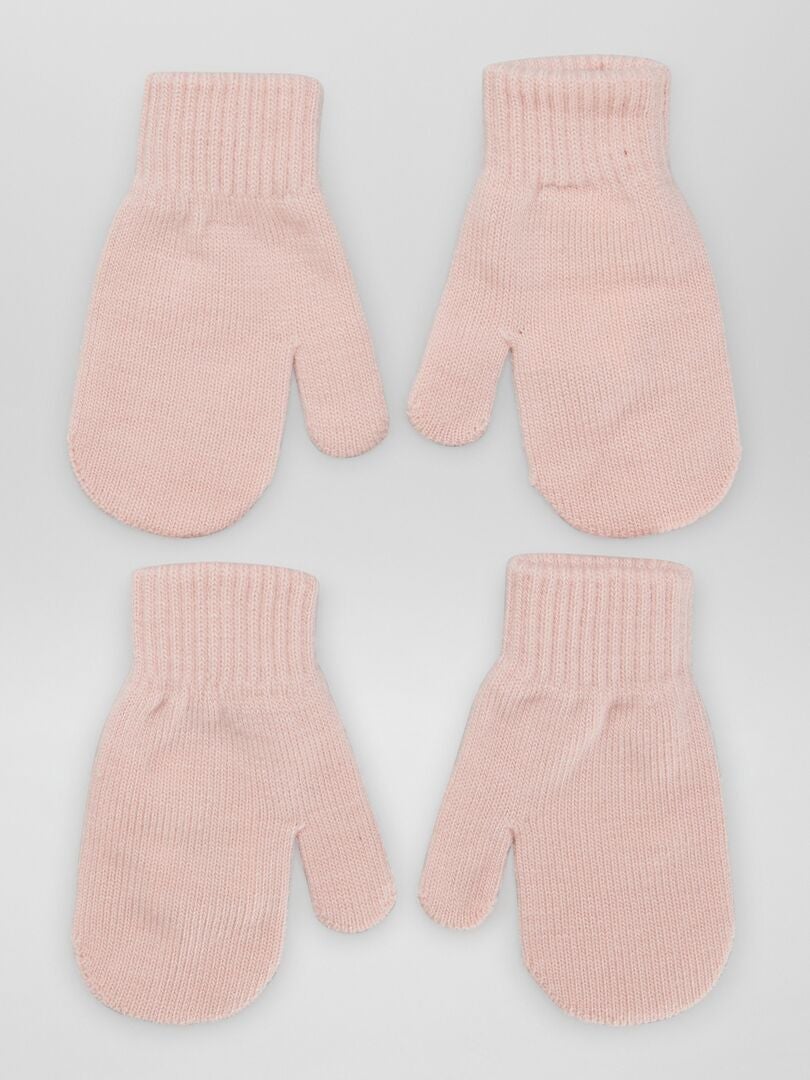 Lot de 2 paires de moufles unies Rose - Kiabi