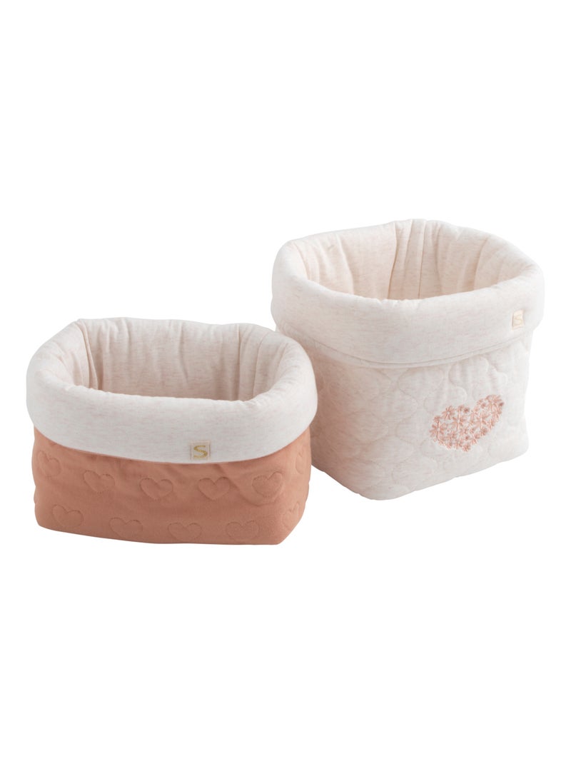 Lot de 2 panières de rangement en coton matelassé - Blanc Rose - Kiabi