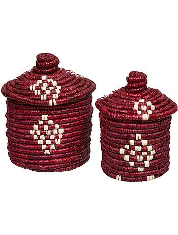 Lot de 2 paniers avec couvercle en paille tressée SIEN