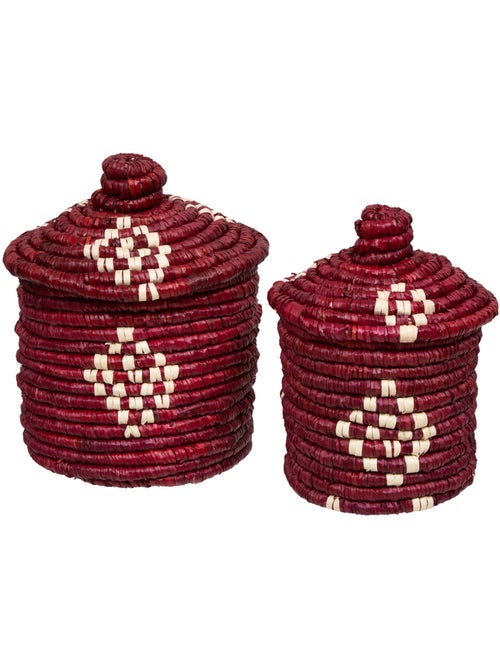 Lot de 2 paniers avec couvercle en paille tressée SIEN - Kiabi