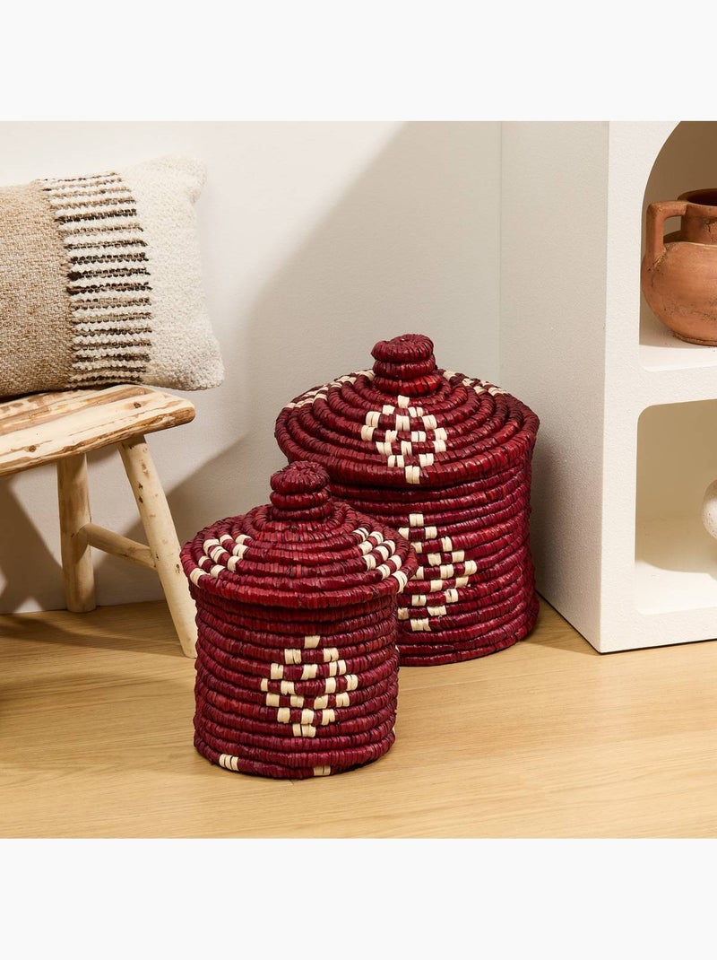 Lot de 2 paniers avec couvercle en paille tressée SIEN Terracotta - Kiabi