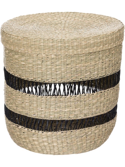 Lot de 2 paniers cylindriques avec couvercle en jonc tressé ajouré JAYLA - Kiabi Lot de 2 paniers cylindriques avec couvercle en jonc tressé ajouré JAYLA - Kiabi