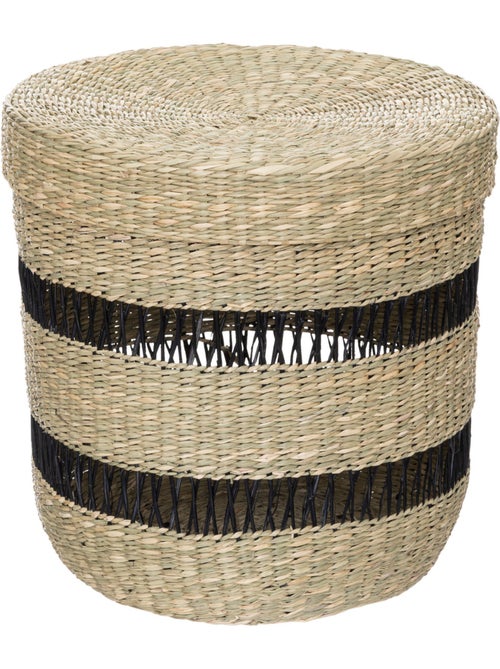 Lot de 2 paniers cylindriques avec couvercle en jonc tressé ajouré JAYLA - Kiabi Lot de 2 paniers cylindriques avec couvercle en jonc tressé ajouré JAYLA - Kiabi