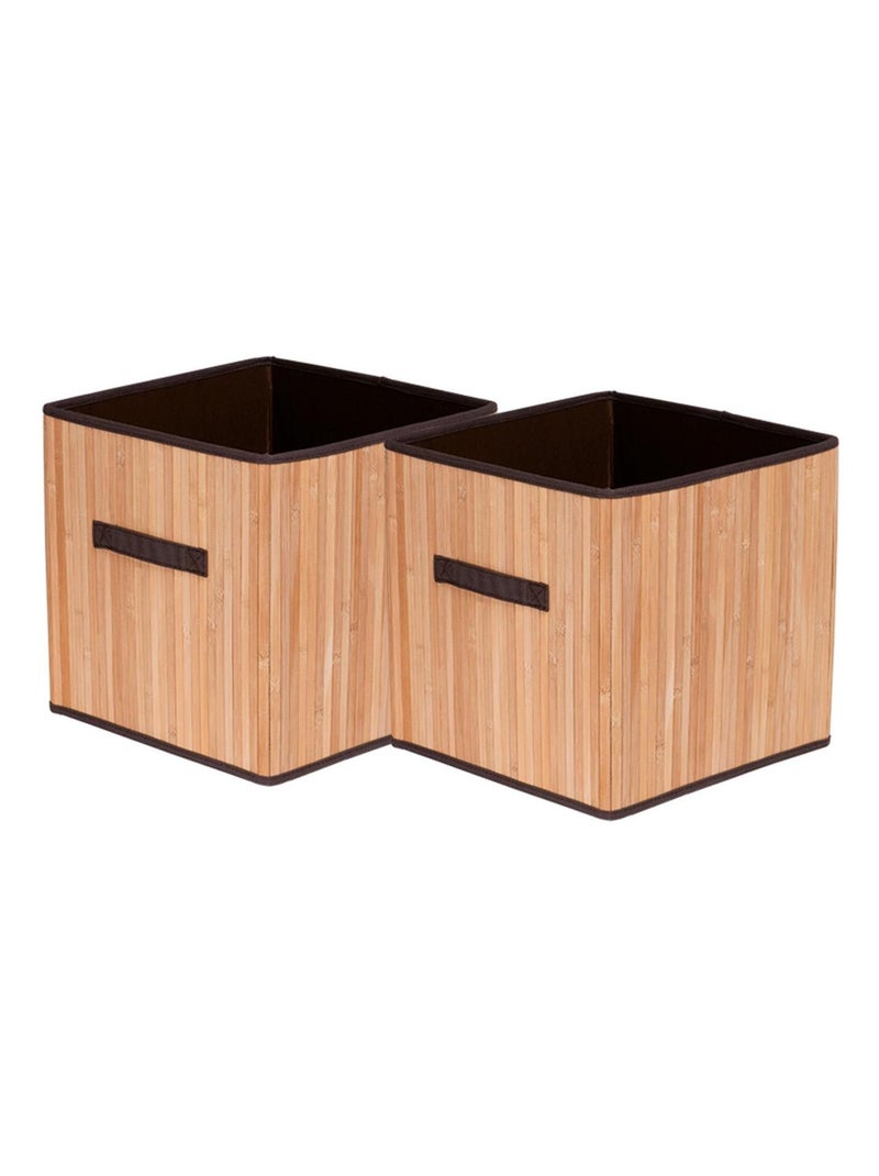 Lot de 2 paniers de rangement pliables - Bambou et Polycoton - 31 x 31 x 31 cm Marron - Kiabi