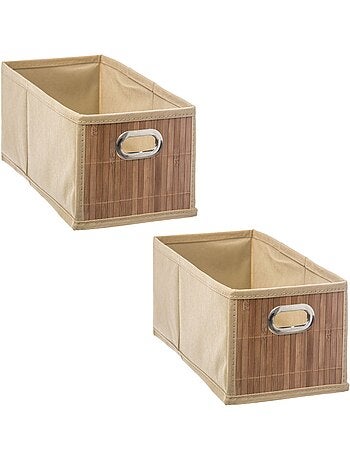 Lot de 2 paniers de rangement rectangulaires en bambou et tissu MIX'N MODUL
