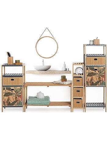 Lot de 2 paniers de rangement rectangulaires en bambou et tissu MIX'N MODUL