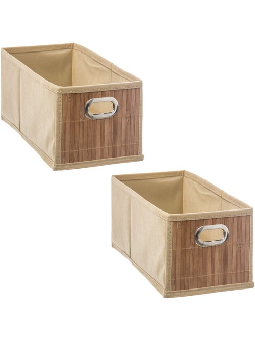 Lot de 2 paniers de rangement rectangulaires en bambou et tissu MIX'N MODUL - Kiabi Lot de 2 paniers de rangement rectangulaires en bambou et tissu MIX'N MODUL - Kiabi