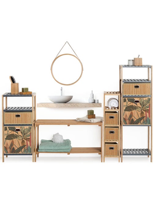 Lot de 2 paniers de rangement rectangulaires en bambou et tissu MIX'N MODUL - Kiabi Lot de 2 paniers de rangement rectangulaires en bambou et tissu MIX'N MODUL - Kiabi