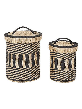 Lot de 2 paniers de rangement tressés avec couvercle