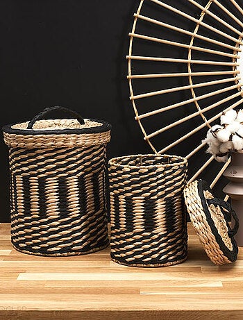 Lot de 2 paniers de rangement tressés avec couvercle