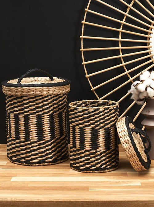 Lot de 2 paniers de rangement tressés avec couvercle - Kiabi