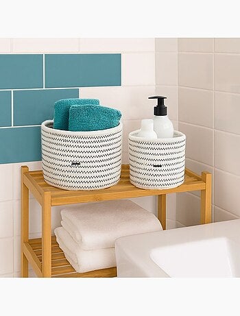 Lot de 2 paniers en corde blanc détails terracotta