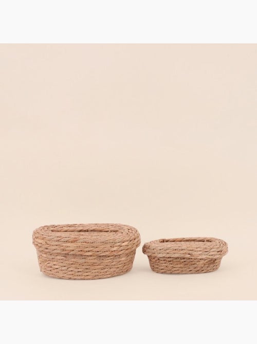 Lot de 2 paniers naturels ovales à couvercle - Kiabi