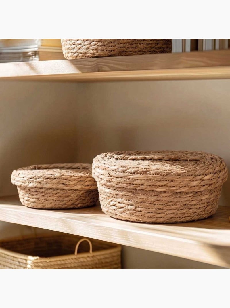 Lot de 2 paniers naturels ovales à couvercle Beige - Kiabi