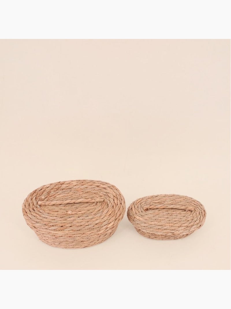 Lot de 2 paniers naturels ovales à couvercle Beige - Kiabi