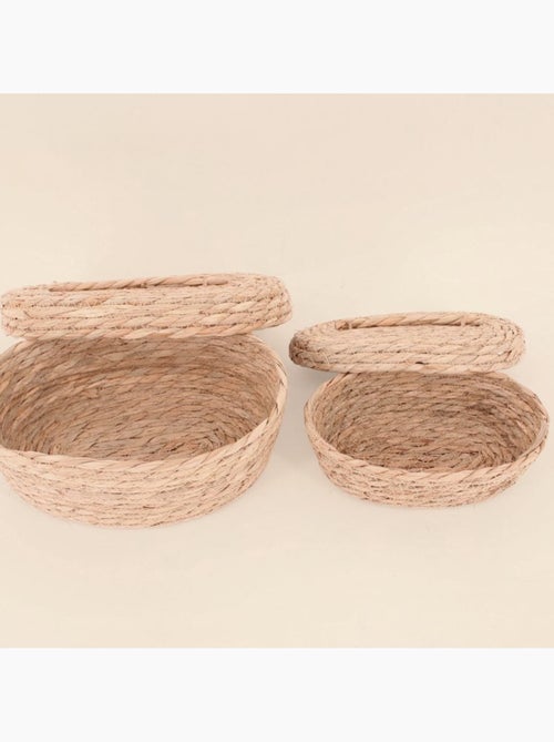 Lot de 2 paniers naturels ovales à couvercle - Kiabi