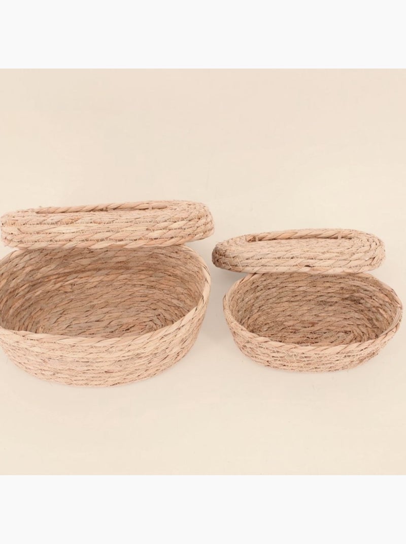 Lot de 2 paniers naturels ovales à couvercle Beige - Kiabi