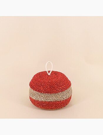 Lot de 2 paniers rayés à couvercle fibres naturelles rouge, naturel