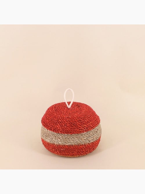 Lot de 2 paniers rayés à couvercle fibres naturelles rouge, naturel - Kiabi