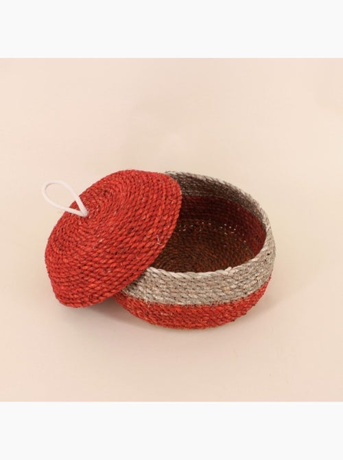 Lot de 2 paniers rayés à couvercle fibres naturelles rouge, naturel - Kiabi