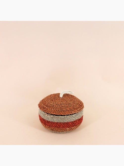 Lot de 2 paniers rayés à couvercle fibres naturelles rouge, naturel - Kiabi