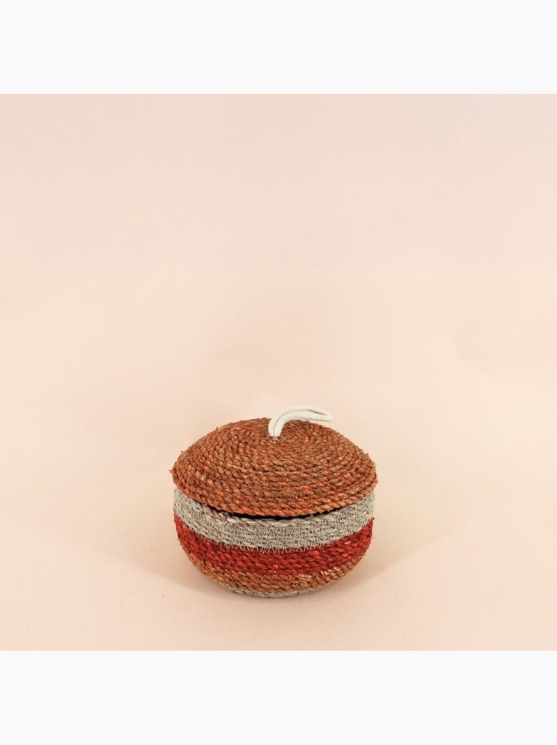 Lot de 2 paniers rayés à couvercle fibres naturelles rouge, naturel Rouge - Kiabi