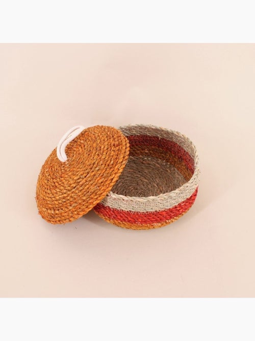 Lot de 2 paniers rayés à couvercle fibres naturelles rouge, naturel - Kiabi
