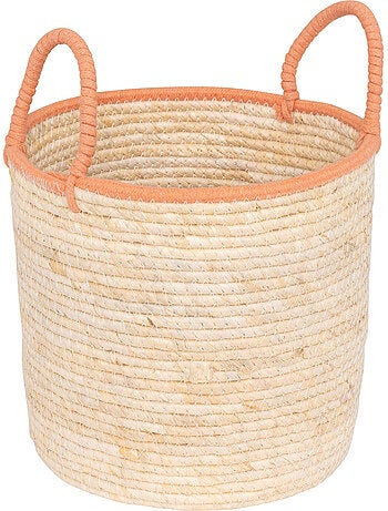 Lot de 2 paniers ronds en fibres de maïs tressées à anses colorées WILD