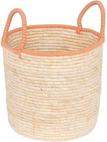 Lot de 2 paniers ronds en fibres de maïs tressées à anses colorées WILD