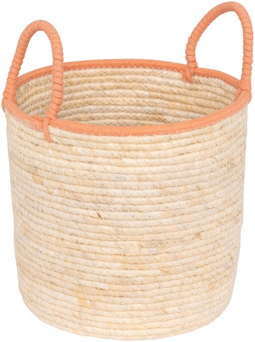 Lot de 2 paniers ronds en fibres de maïs tressées à anses colorées WILD - Kiabi Lot de 2 paniers ronds en fibres de maïs tressées à anses colorées WILD - Kiabi