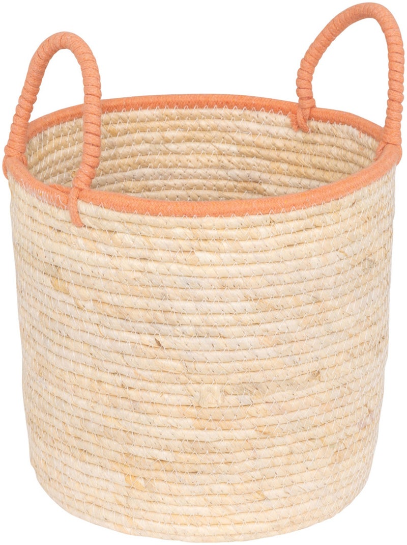 Lot de 2 paniers ronds en fibres de maïs tressées à anses colorées WILD Beige - Kiabi