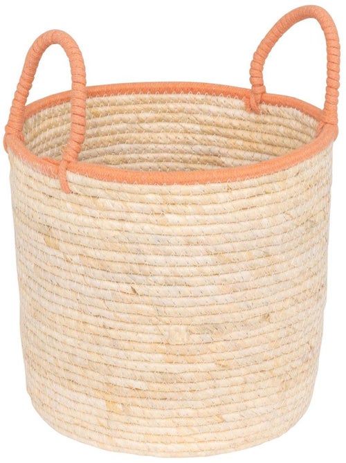 Lot de 2 paniers ronds en fibres de maïs tressées à anses colorées WILD - Kiabi