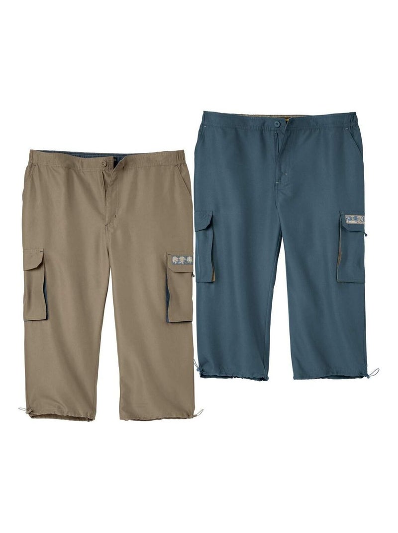 Lot de 2 Pantacourts Cargo Microfibre   - ATLAS FOR MEN Bleu Marron - Kiabi