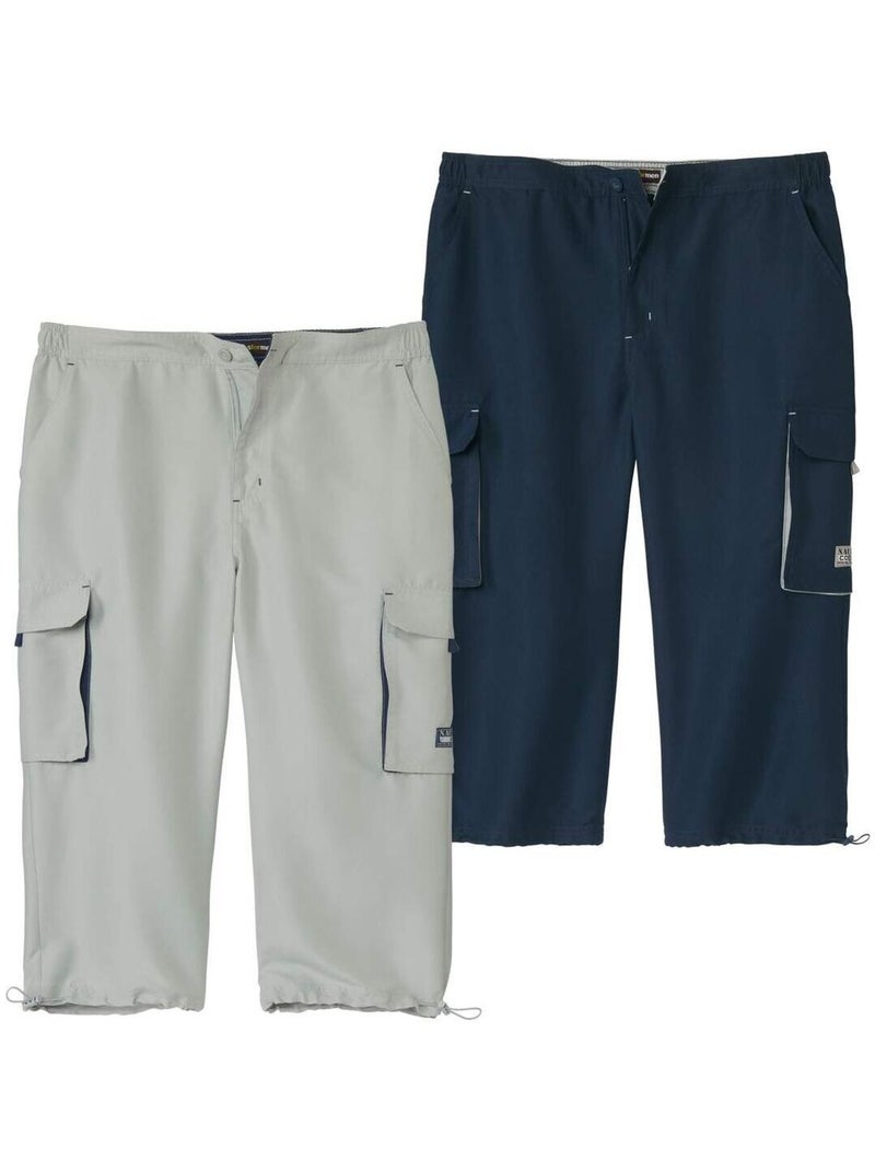 Lot de 2 Pantacourts Cargo Microfibre Top Confort   - ATLAS FOR MEN Gris Bleu - Kiabi