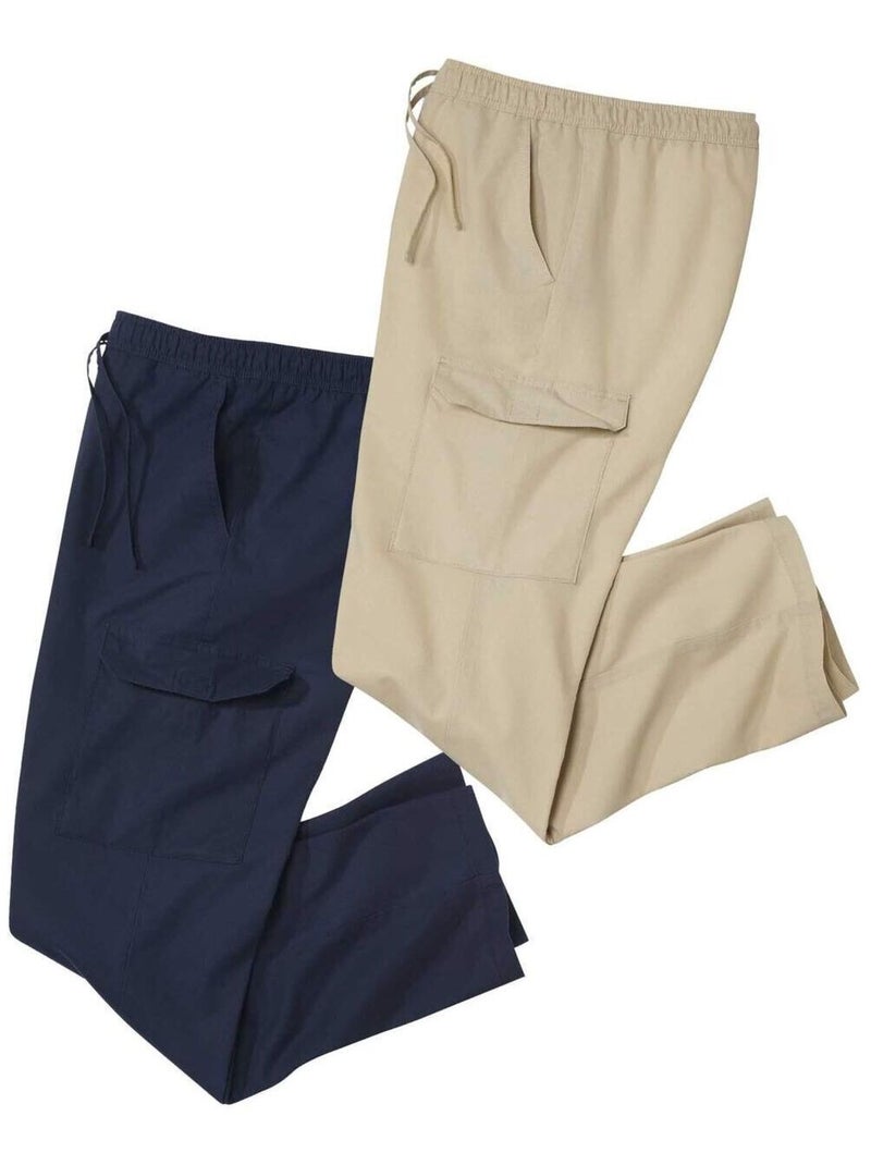 Lot de 2 Pantalons Cargo  - ATLAS FOR MEN Bleu Beige - Kiabi