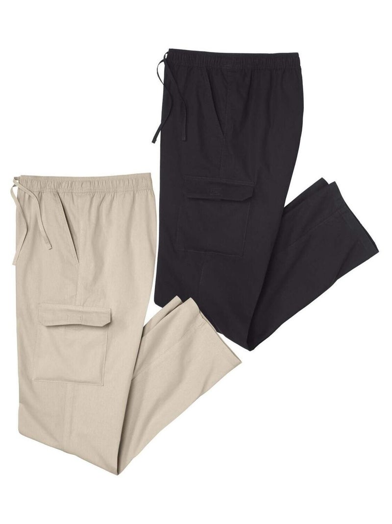Lot de 2 Pantalons DÉTENTE CARGO  - ATLAS FOR MEN Beige/Noir - Kiabi