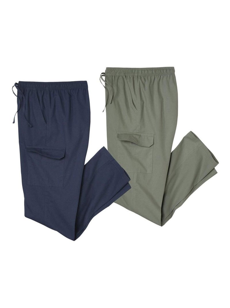 Lot de 2 Pantalons Détente Cargo  - ATLAS FOR MEN Bleu Vert - Kiabi