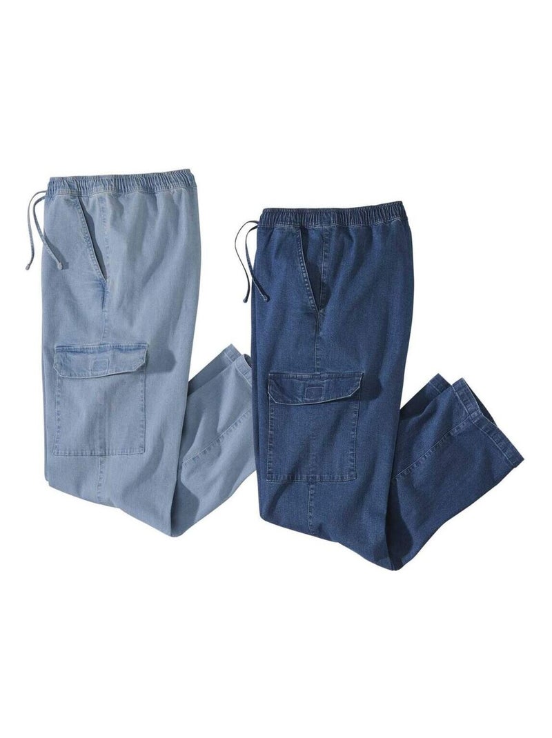 LOT DE 2 PANTALONS DETENTE DENIM CARGO 1 POCHE - Atlas For Men Bleu - Kiabi
