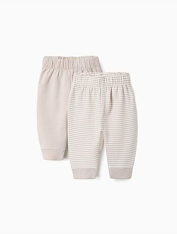 Lot de 2 pantalons en coton unis/à rayures