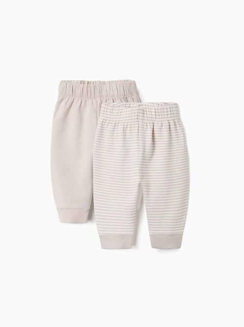 Lot de 2 pantalons en coton unis/à rayures - Kiabi