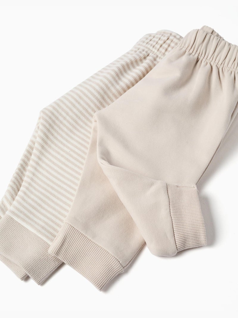 Lot de 2 pantalons en coton unis/à rayures Gris clair - Kiabi