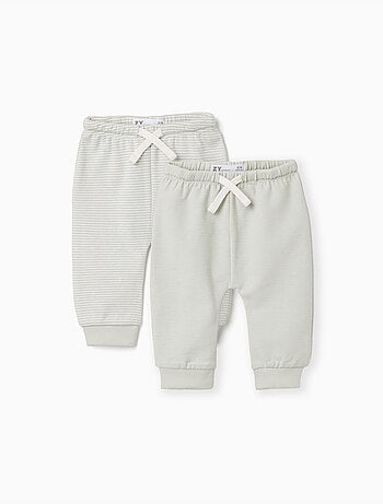 Lot de 2 pantalons en coton unis/rayés