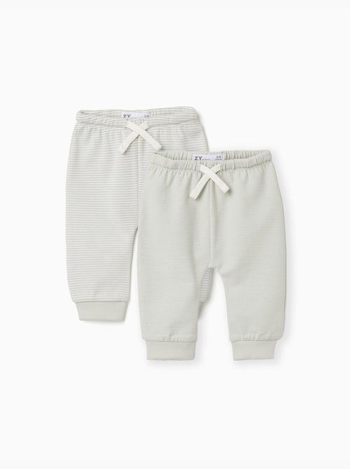 Lot de 2 pantalons en coton unis/rayés - Kiabi