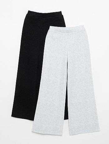 Lot de 2 pantalons en maille côtelée plate