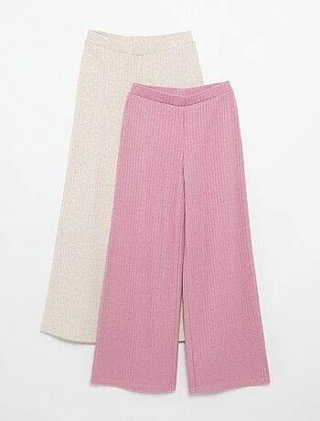 Lot de 2 pantalons en maille côtelée plate