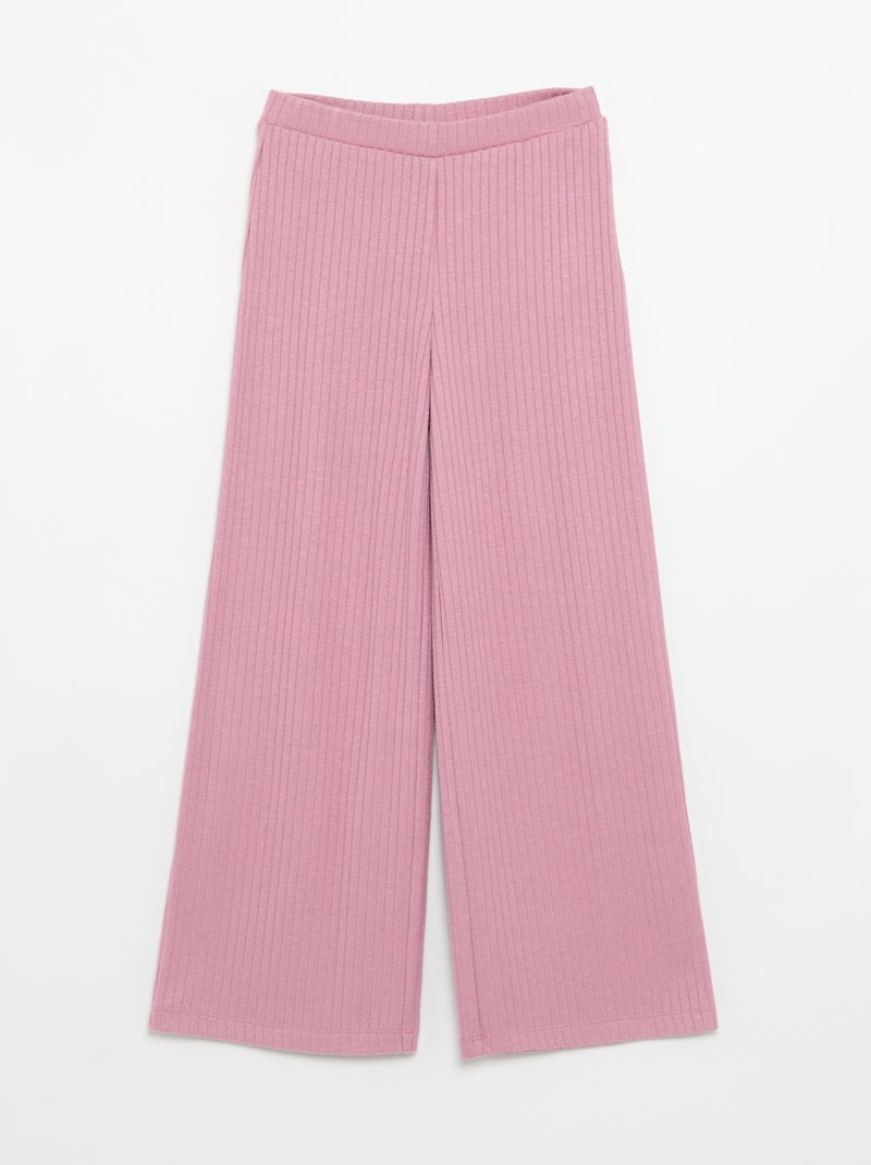 Lot de 2 pantalons en maille côtelée plate Rose - Kiabi