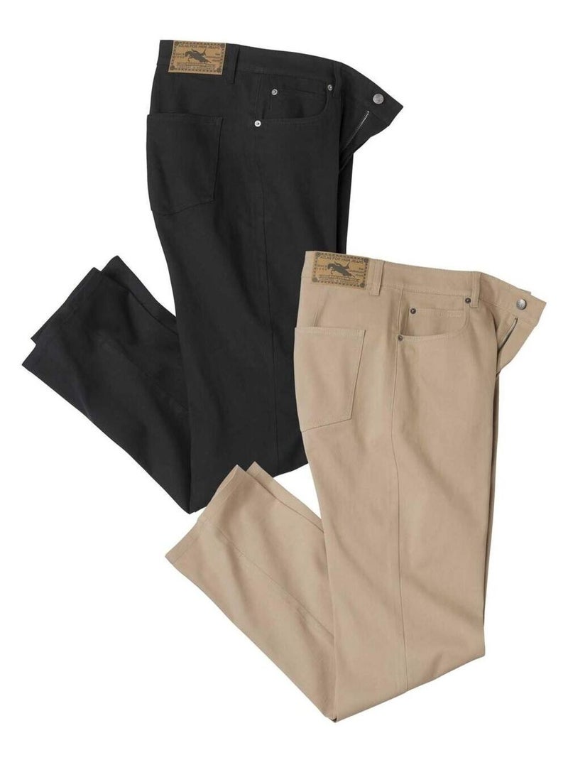 Lot de 2 Pantalons Stretch Confort Coupe Regular - Atlas For Men Beige/Noir - Kiabi