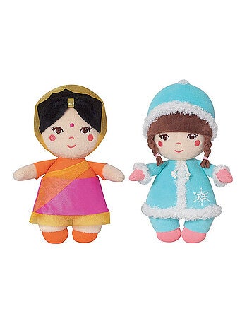 Lot de 2 Peluches Poupée Du Monde Inuit Et Hindoue