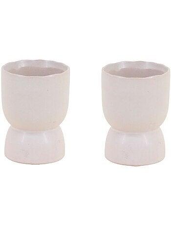 Lot de 2 photophores en céramique beige 11x8cm